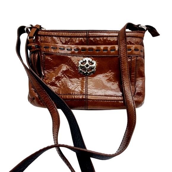 Brighton Patent Leather Crossbody Caramel Brown Handbag Wallet Shoulder Purse - Picture 12 of 13